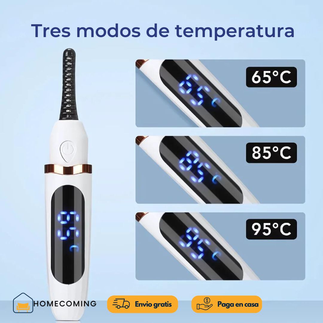 RIZADOR ELECTRICO- Con pantalla LED, recargable, Incluye guía "Pestañas perfectas"