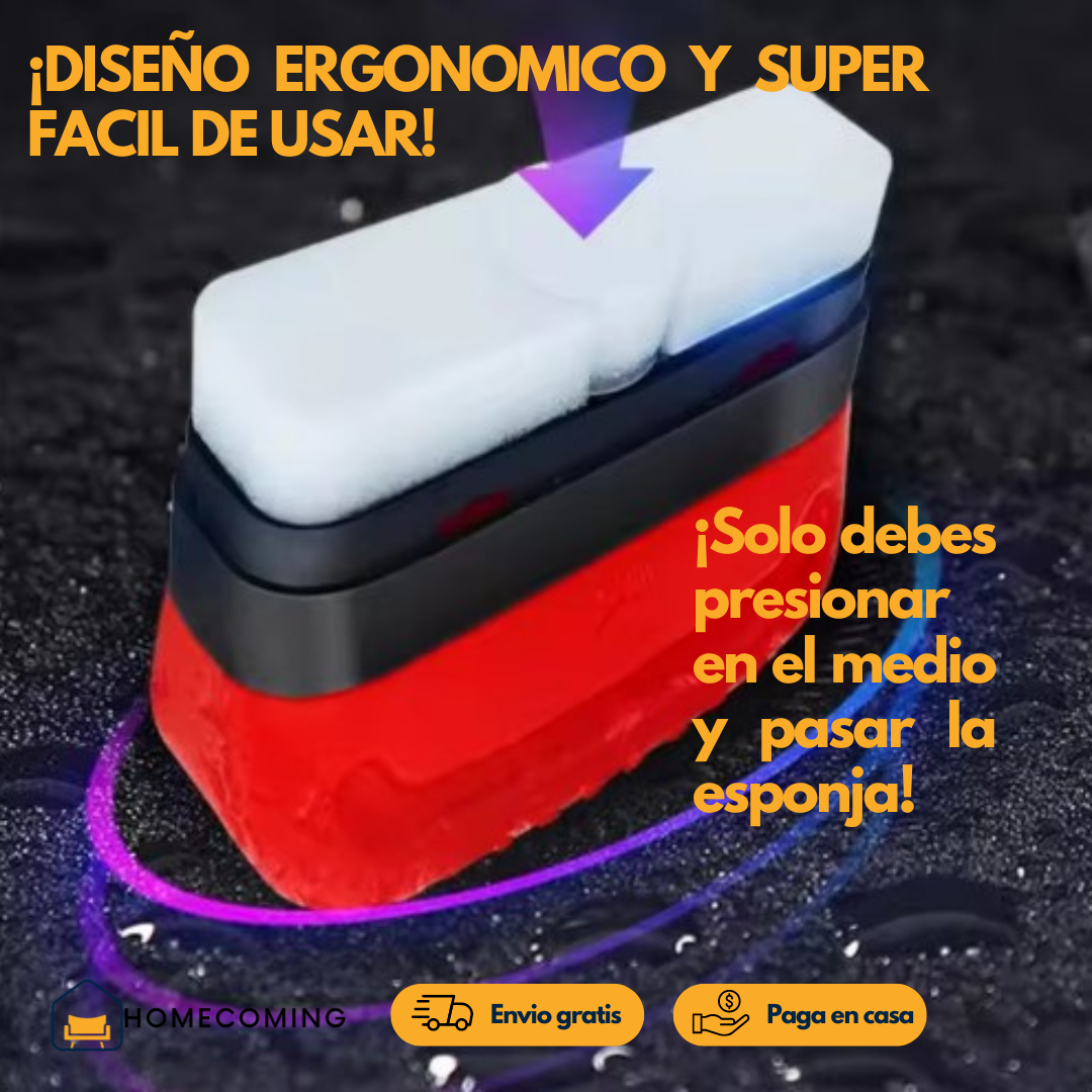 Esponja mágica con efecto hidrofóbico + Fluido hidrofóbico - Mantiene tus espejos y vidrios impecables en las circunstancias mas retadoras.