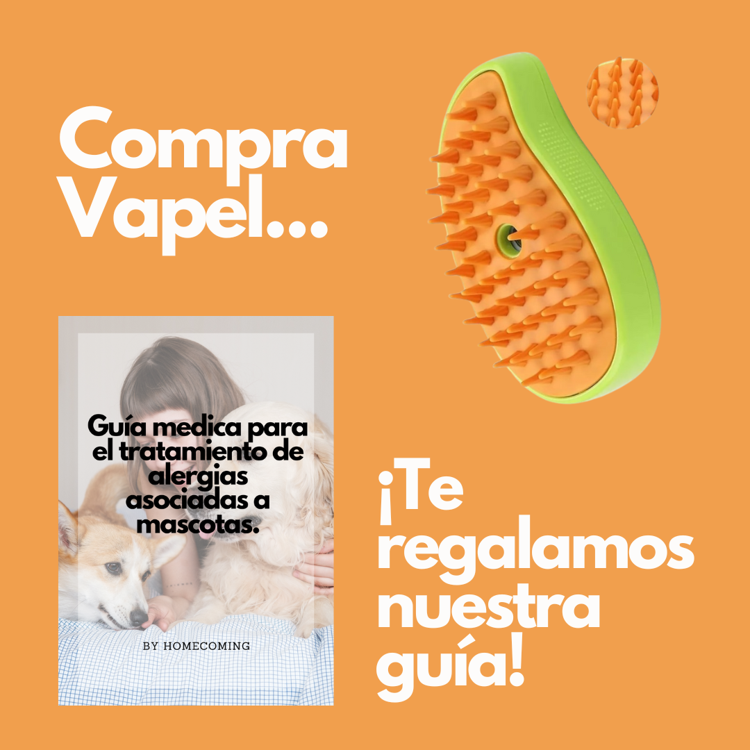 Vapel + Guía médica para las alergias asociadas a mascotas - Cepillo vaporizador, spa para mascotas y guía medica para las alergias asociadas a mascotas