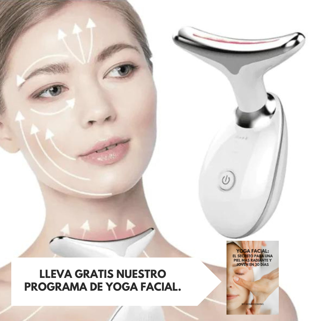 LuxeFace® + Programa de yoga facial - Masajeador reductor de papada, rejuvenece y estira la piel de tu cara.